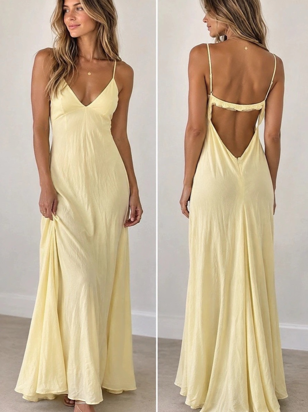 Zara Open Back Satin Slip Maxi Dress Yellow Size Medium 🌻🌟🌼🌙